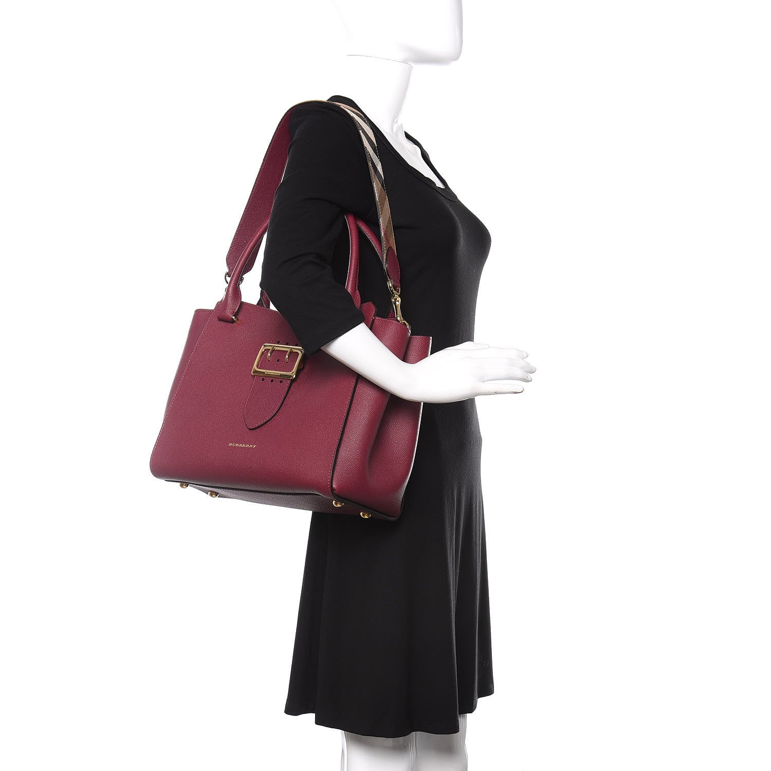Burberry Soft Grain Medium Buckle Tote Dark Plum 2 of 9