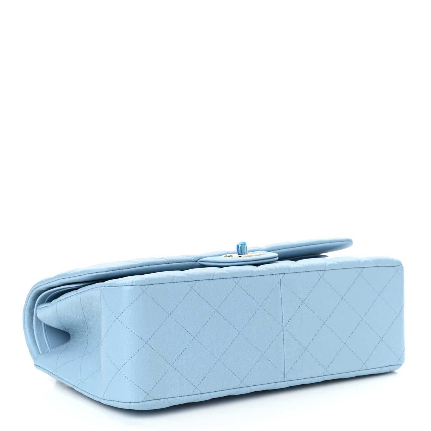 Caviar Quilted Jumbo Double Flap Light Blue