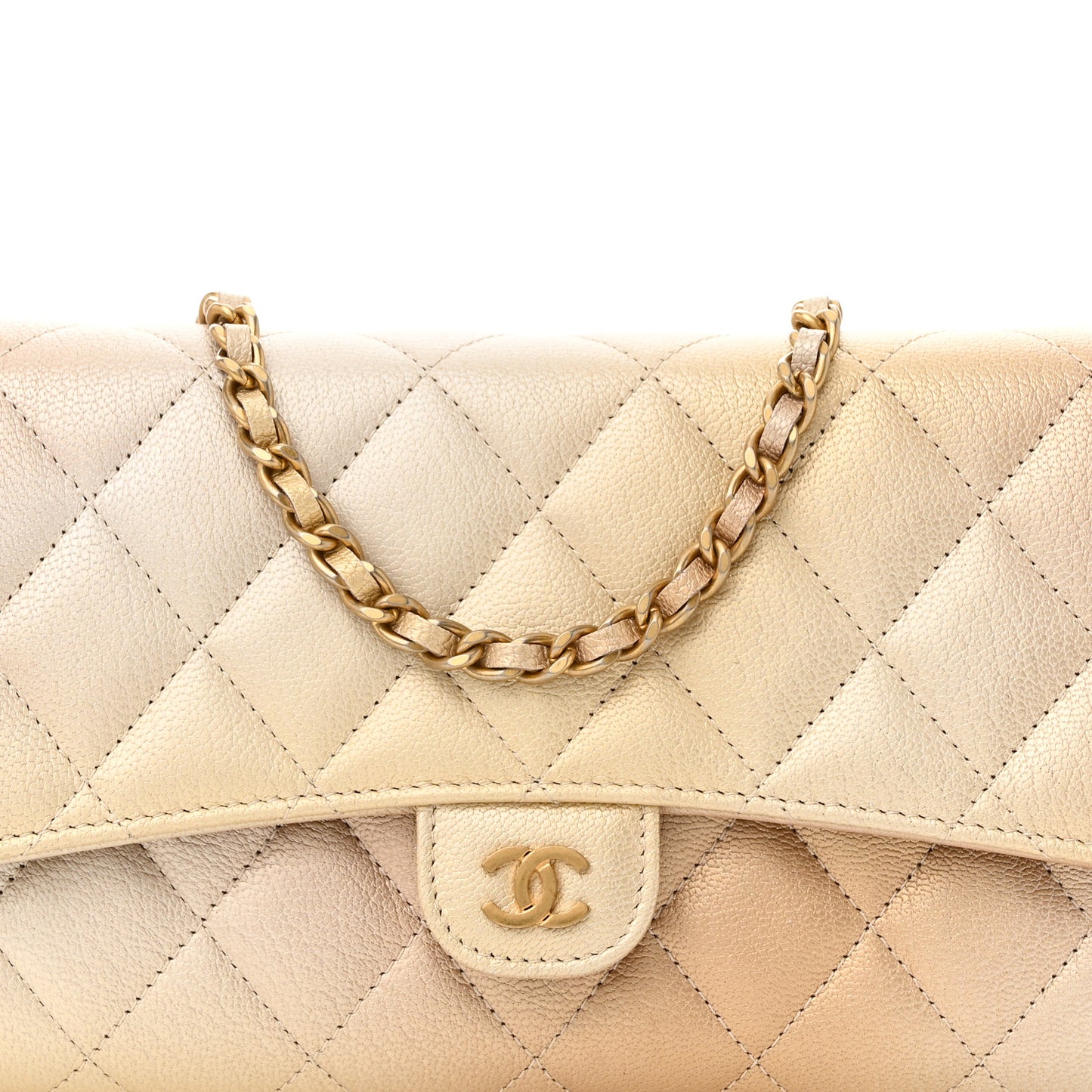 Metallic Goatskin Quilted Phone Holder Wallet on Removable Chain  Gold