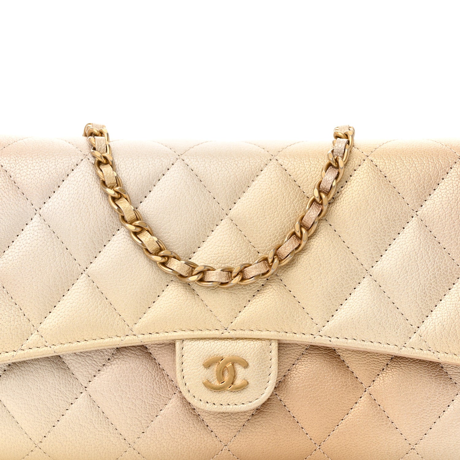 Chanel Metallic Goatskin Quilted Phone Holder Wallet on Removable Chain  Gold 10 of 15