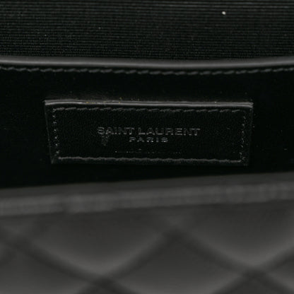 Saint Laurent Grain De Poudre Textured Mixed Matelasse Triquilt Medium Monogram Satchel Black 6 of 10
