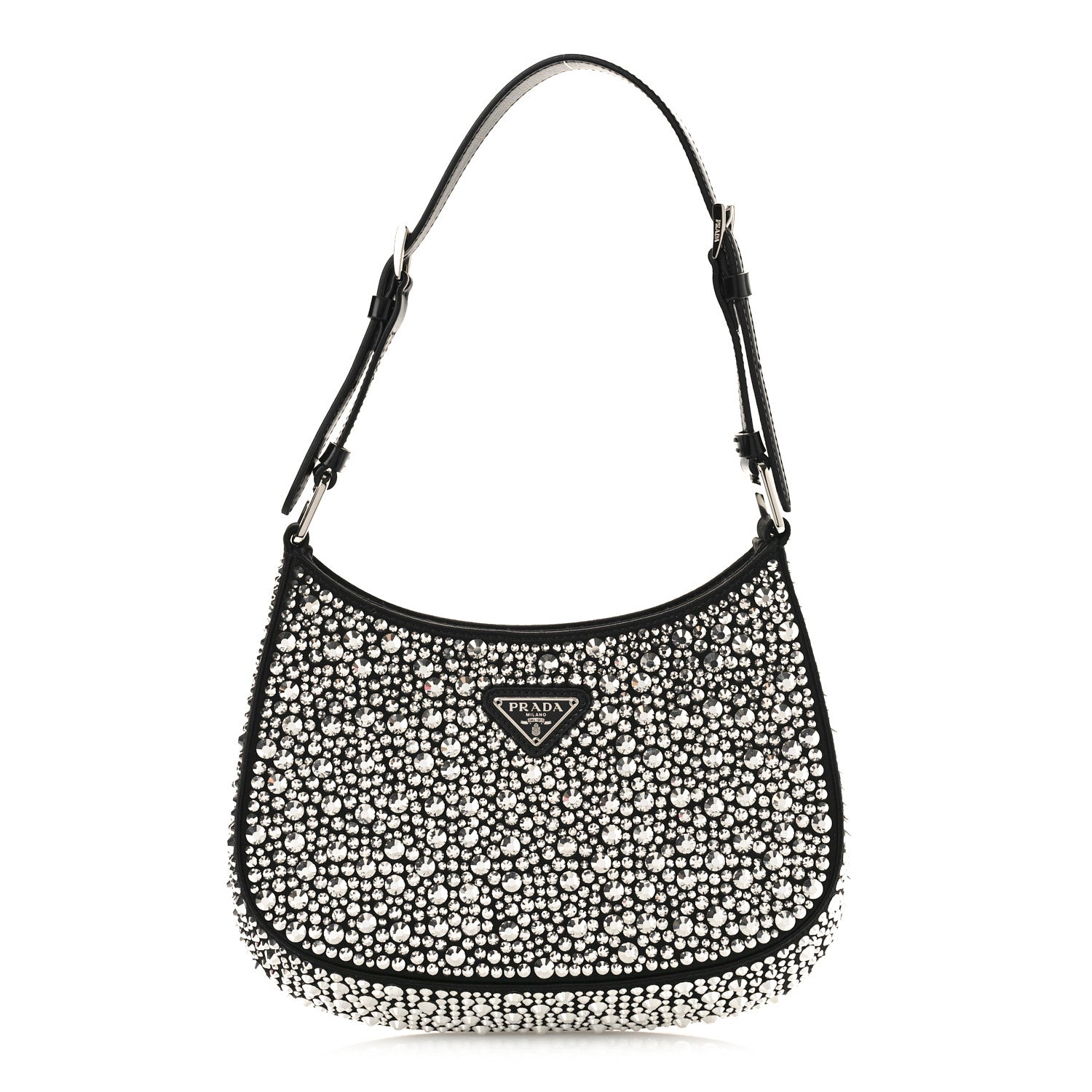 Prada Satin Crystal Cleo Adjustable Strap Shoulder Bag Metal 1 of 8