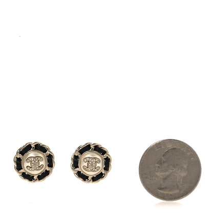 Chanel Pearl Crystal Lambskin CC Earrings Gold Black 2 of 5