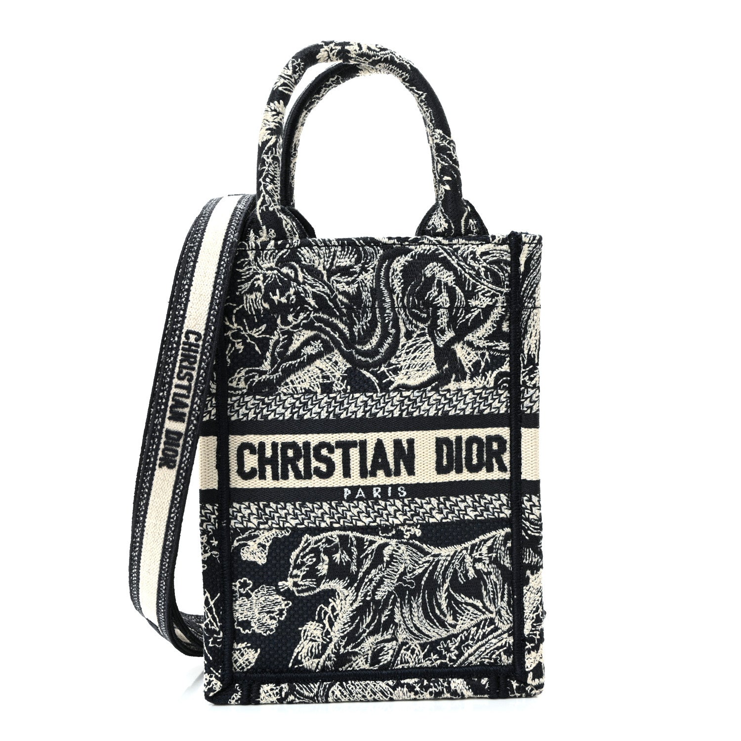Christian Dior Canvas Toile de Jouy Reverse Embroidered Mini Book Tote Phone Bag Blue 1 of 10