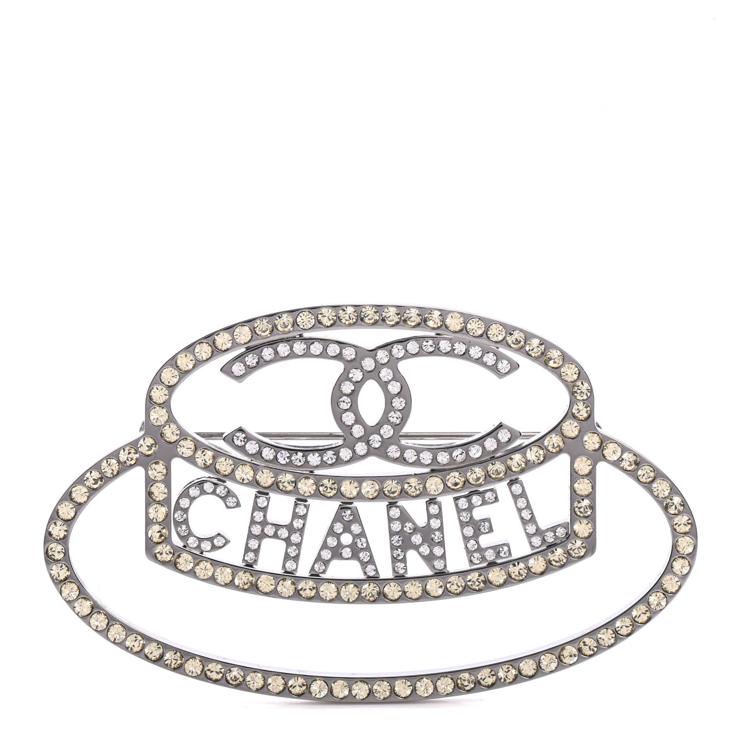 Ruthenium Strass Crystal Hat Brooch Pale Yellow