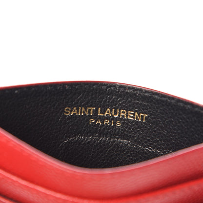 Saint Laurent Grain De Poudre Matelasse Chevron Monogram Credit Card Case Rouge Eros 6 of 8
