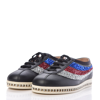 Gucci Calfskin Glitter Crystal Womens Sylvie Web Falacer Sneakers 36 Black 3 of 10
