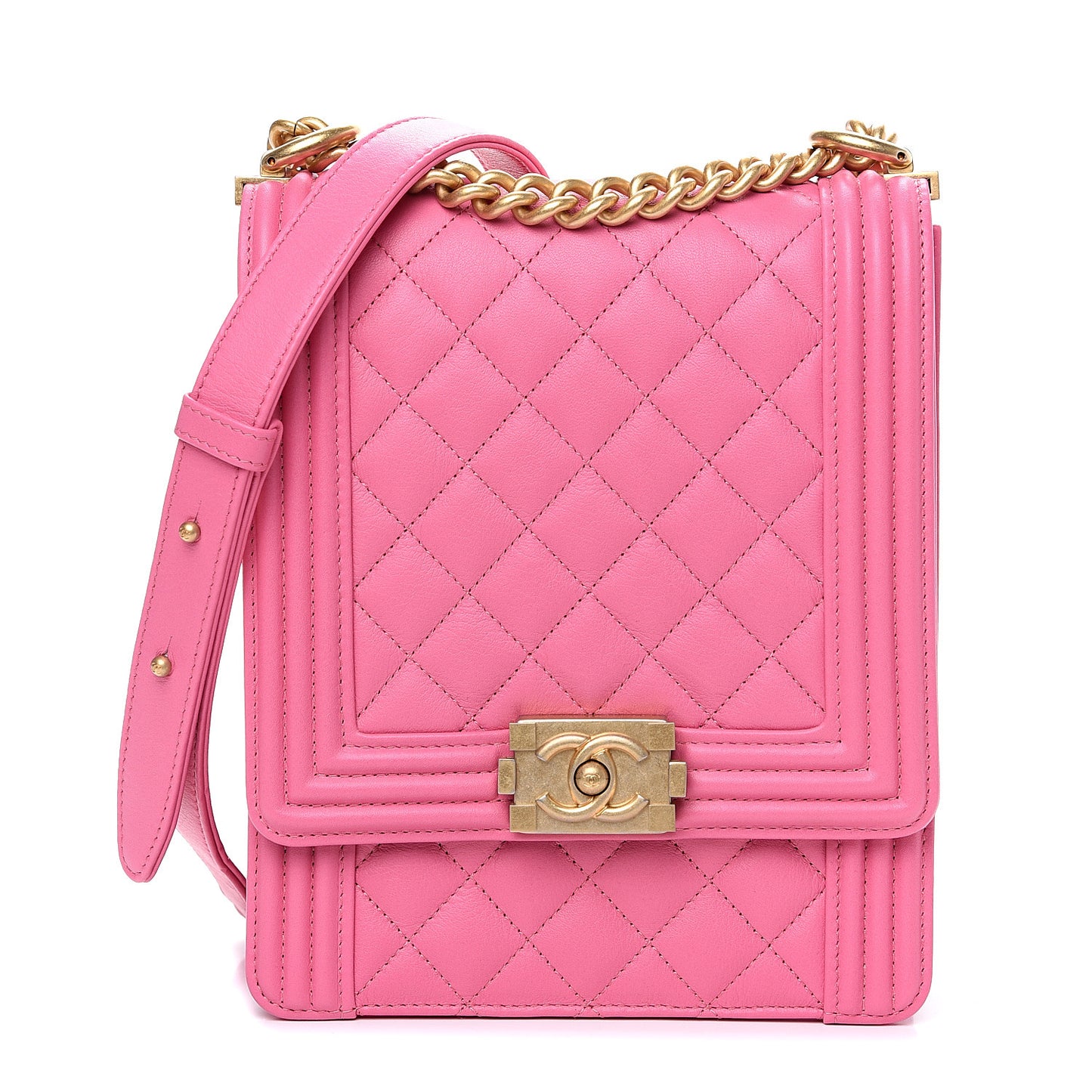 Calfskin Quilted North South Boy Flap Pink