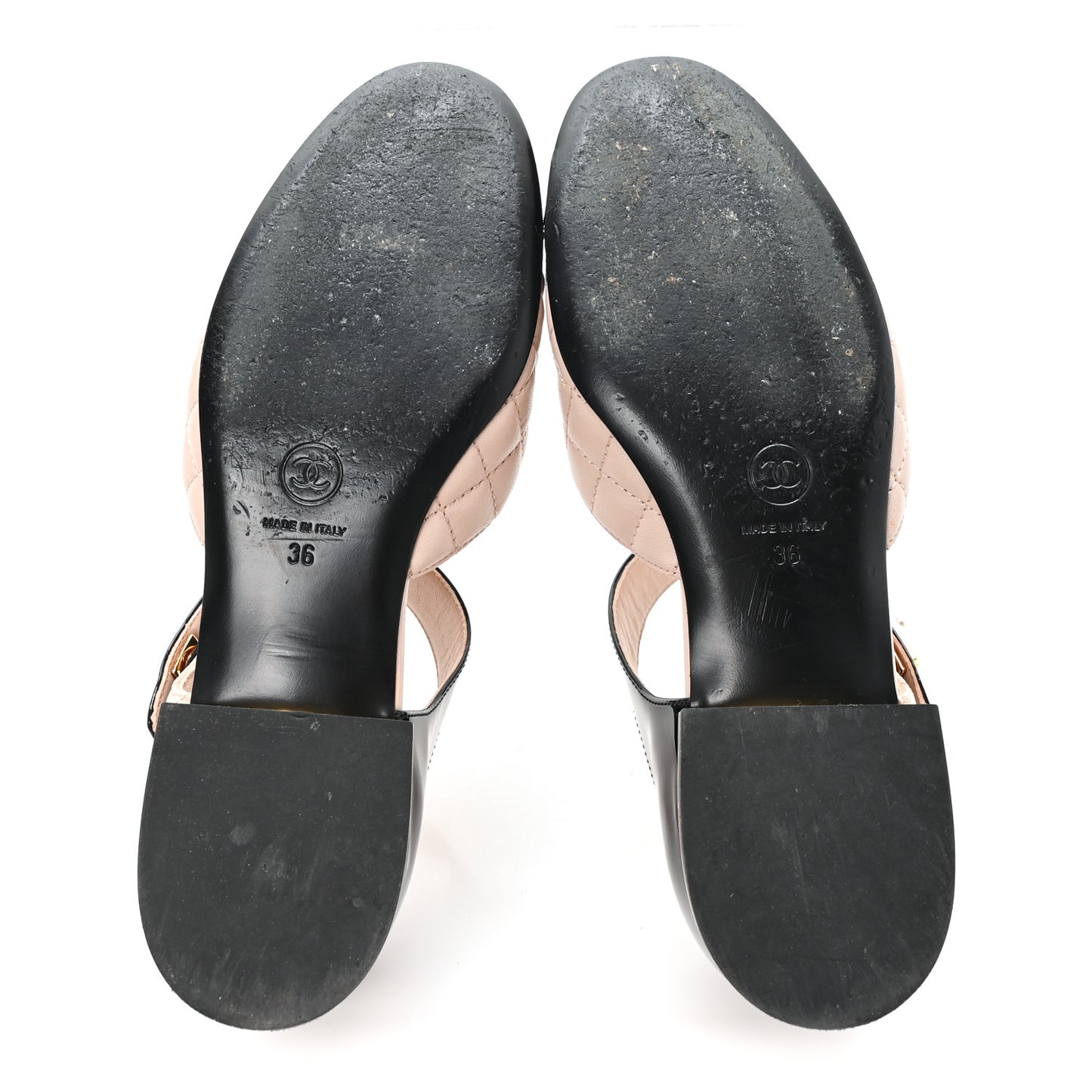 Patent Lambskin Quilted Cap Toe Ballerina Flats 36 Beige Black