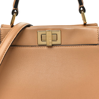 Fendi Vitello Seta Nappa FF Embossed Mini Peekaboo Iconic Satchel Miele Scuro Miele Scuro 8 of 12