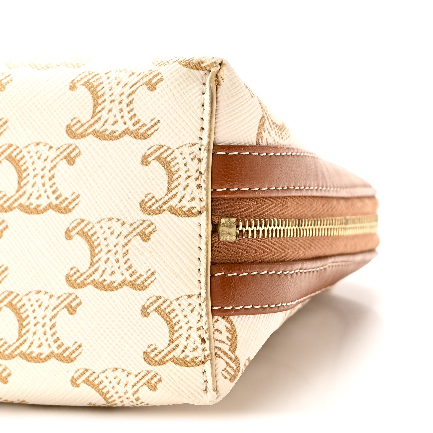 Lambskin Triomphe Canvas Clutch With Chain White Tan