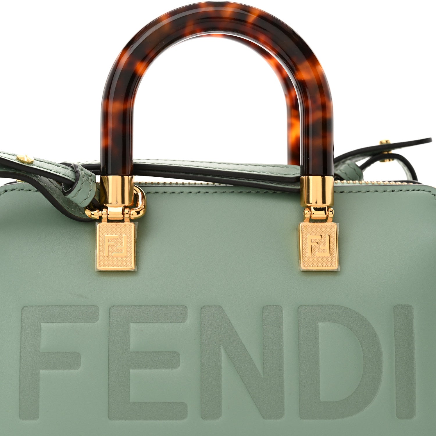 Fendi Vitello King Plexiglass Logo Embossed Mini By The Way Top Handle Boston Bag Menta 7 of 11