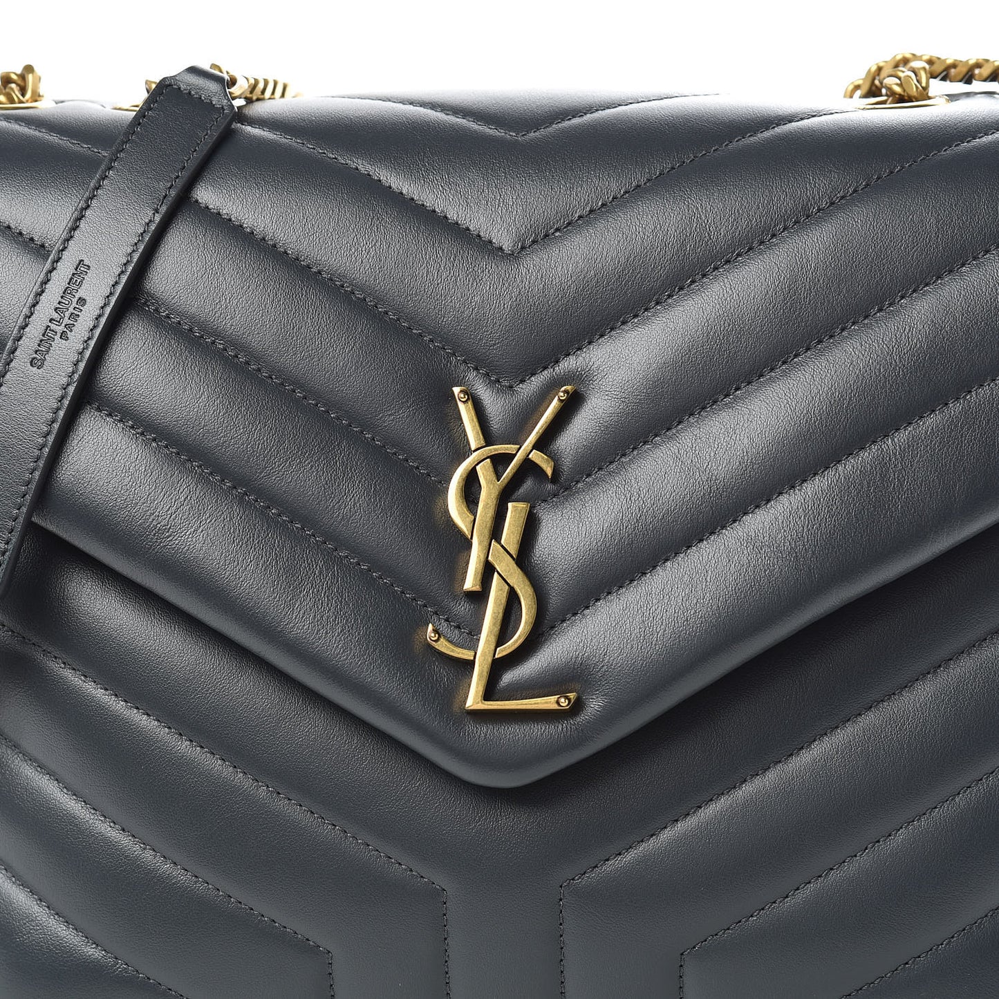Calfskin Y Quilted Monogram Medium Loulou Chain Satchel Asphalt