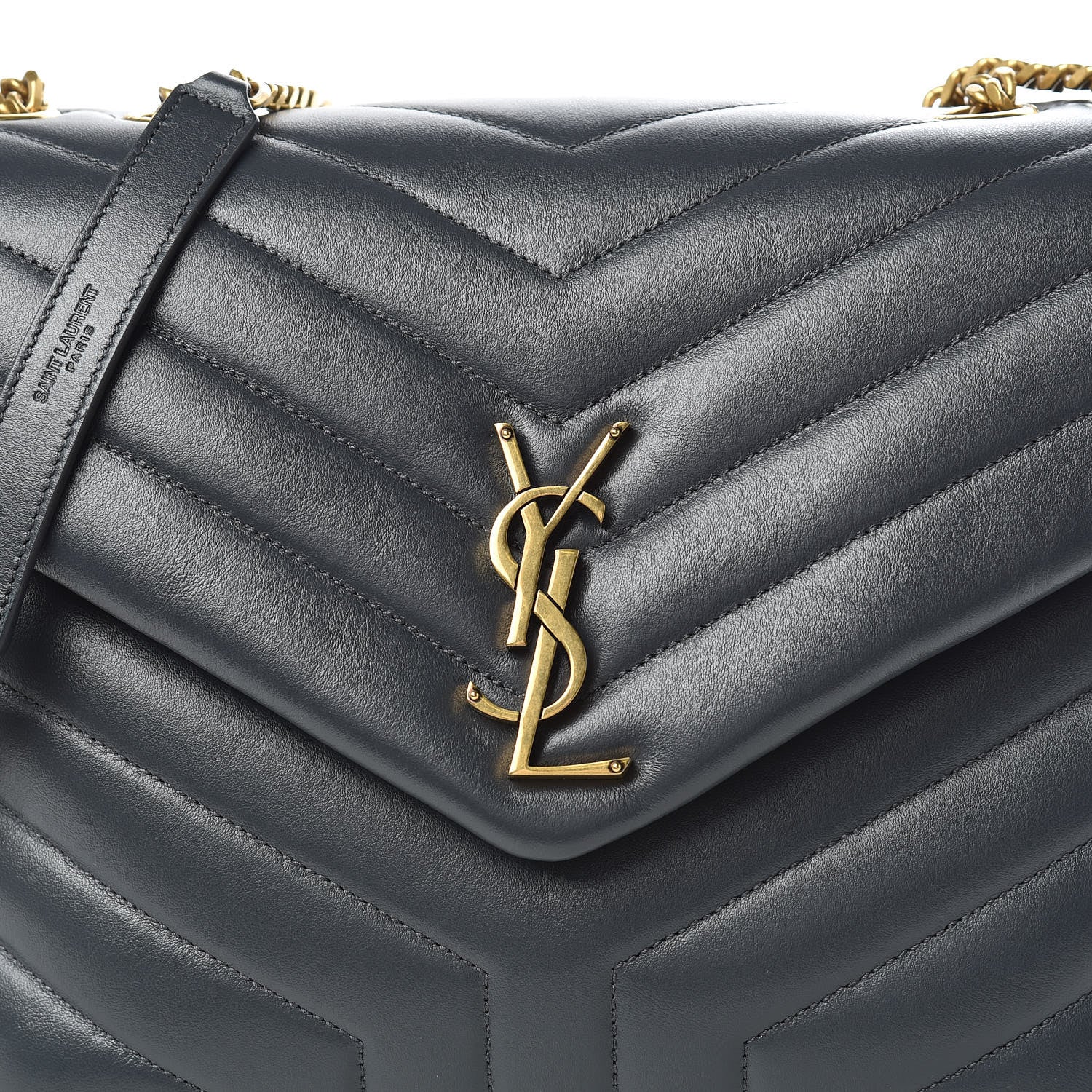 Saint Laurent Calfskin Y Quilted Monogram Medium Loulou Chain Satchel Asphalt 10 of 11