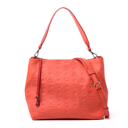 MCM Calfskin Ottomar Monogram Medium Klara Hobo Hot Coral 1 of 10
