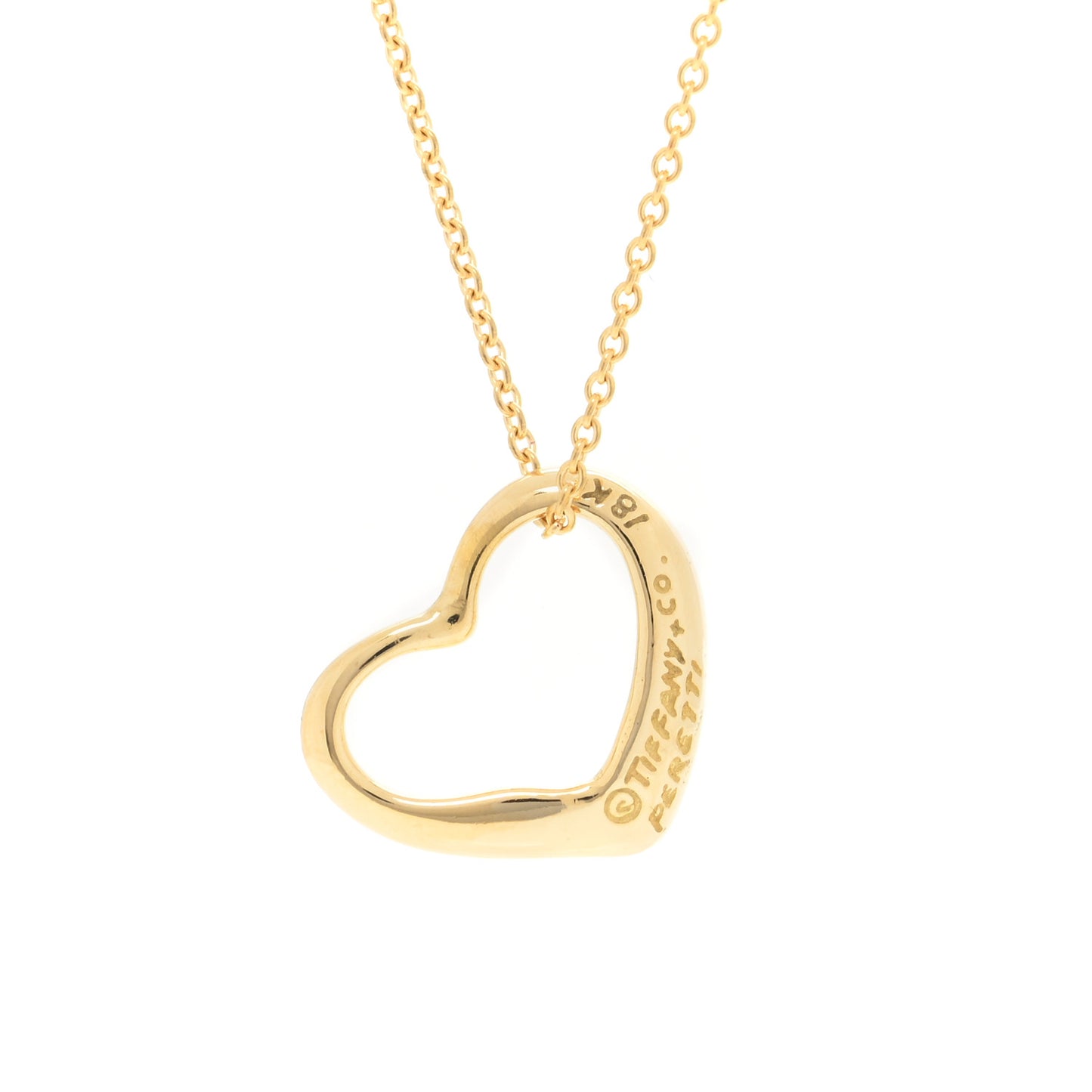 18K Yellow Gold 16mm Elsa Peretti Open Heart Pendant Necklace