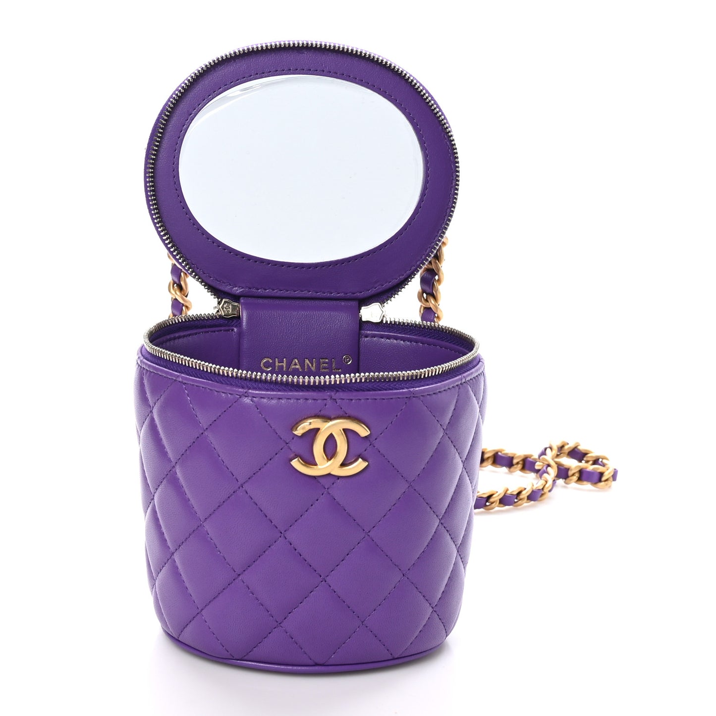 Lambskin Quilted Afternoon Tea Top Handle Vanity With Chain Purple