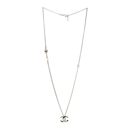 Chanel Baguette Crystal Pearl CC Necklace Silver Black 3 of 6