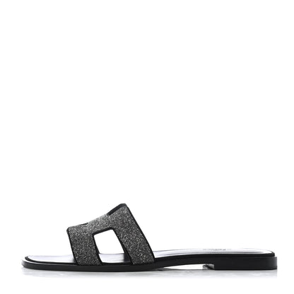 Hermes Suede Goatskin Crystal Powder Oran Sandals 40 Black 1 of 4