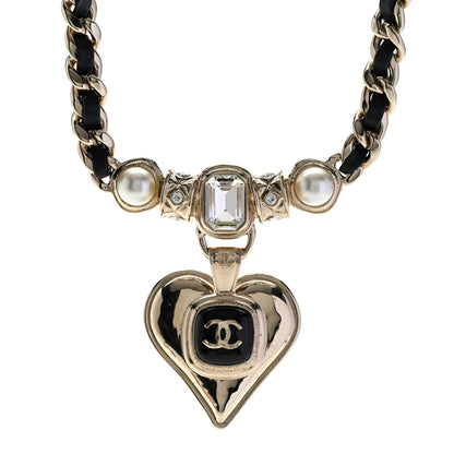Chanel Lambskin Crystal Pearl CC Heart Choker Gold Black 1 of 5