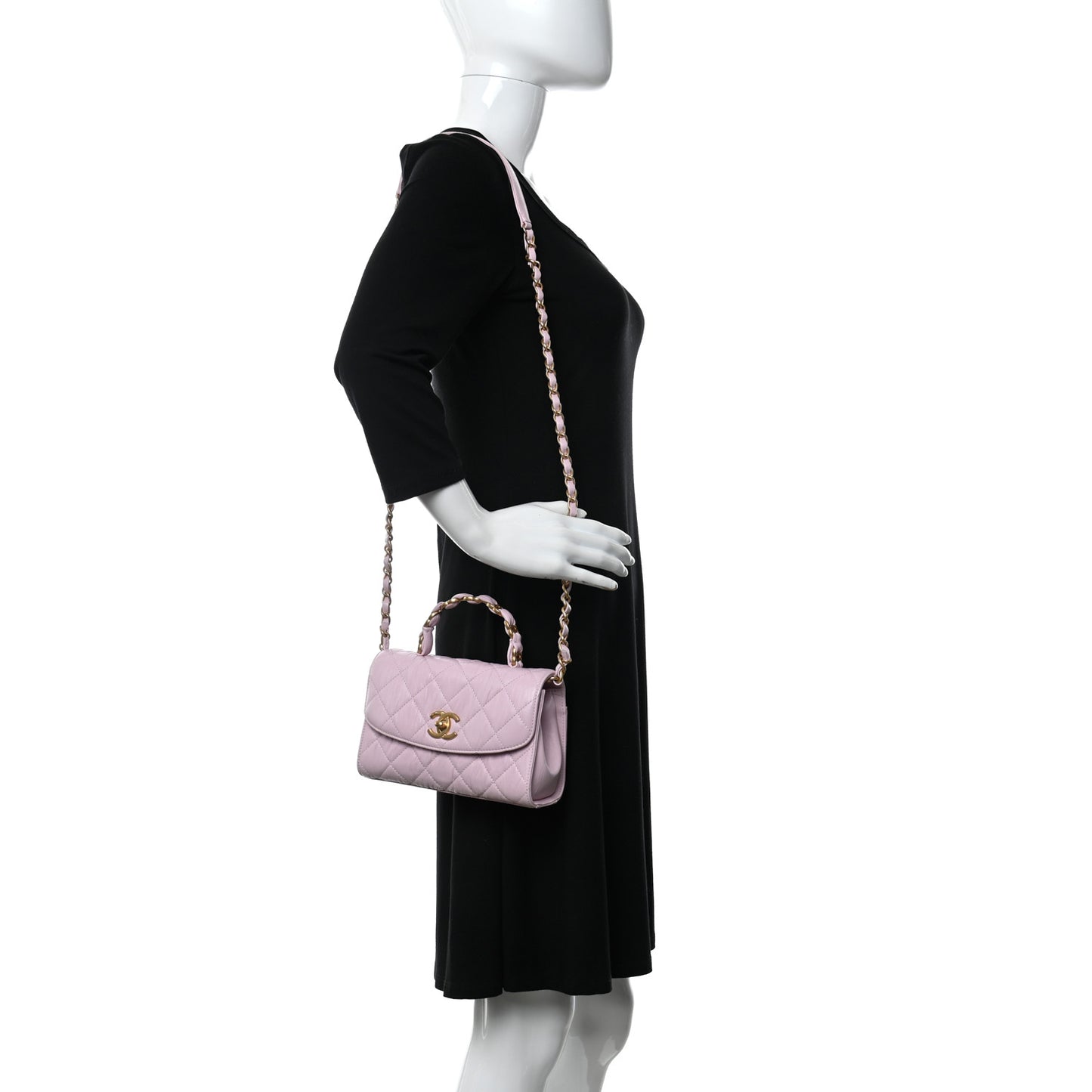 Crumpled Lambskin Quilted Mini CC Links Top Handle Flap Light Pink