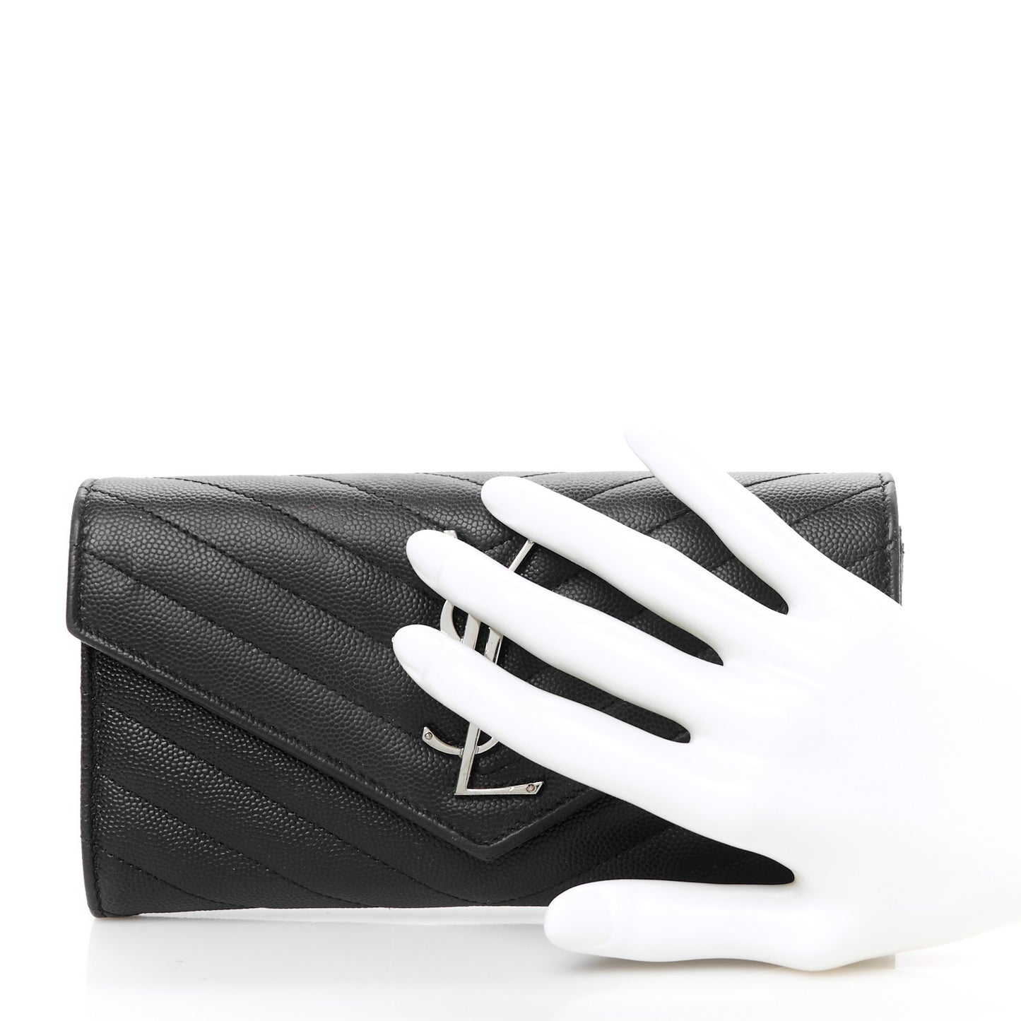 Grain De Poudre Matelasse Chevron Monogram Flap Wallet Black