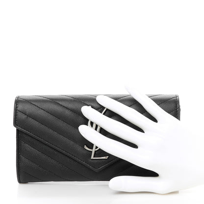 Saint Laurent Grain De Poudre Matelasse Chevron Monogram Flap Wallet Black 2 of 9