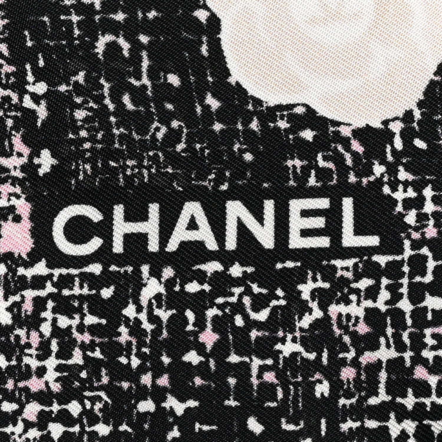 Chanel Silk Camellia CC Square Scarf Black White Pink Light Beige 2 of 3