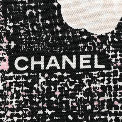 Chanel Silk Camellia CC Square Scarf Black White Pink Light Beige 2 of 3
