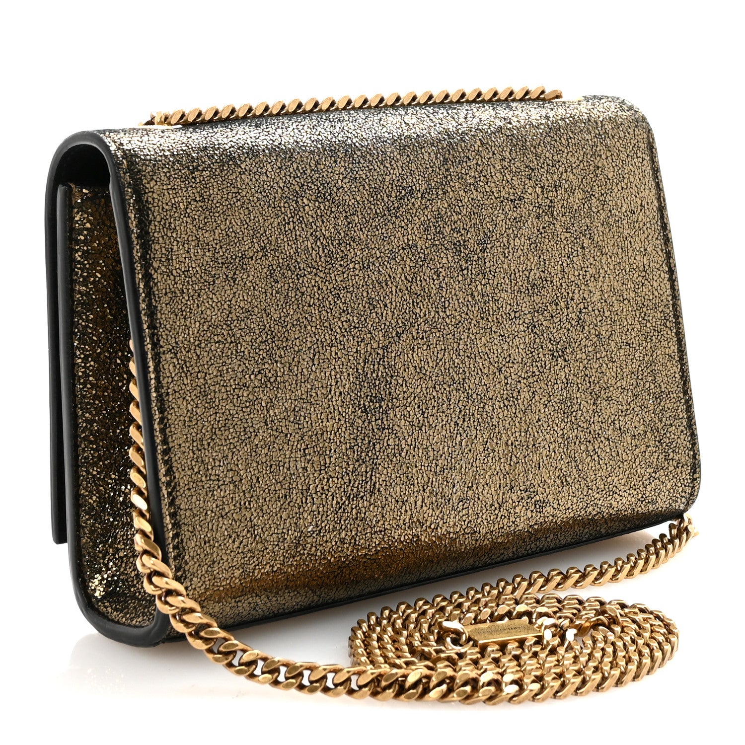 Saint Laurent Metallic Calfskin Small Classic Monogram Kate Satchel Oro 3 of 9