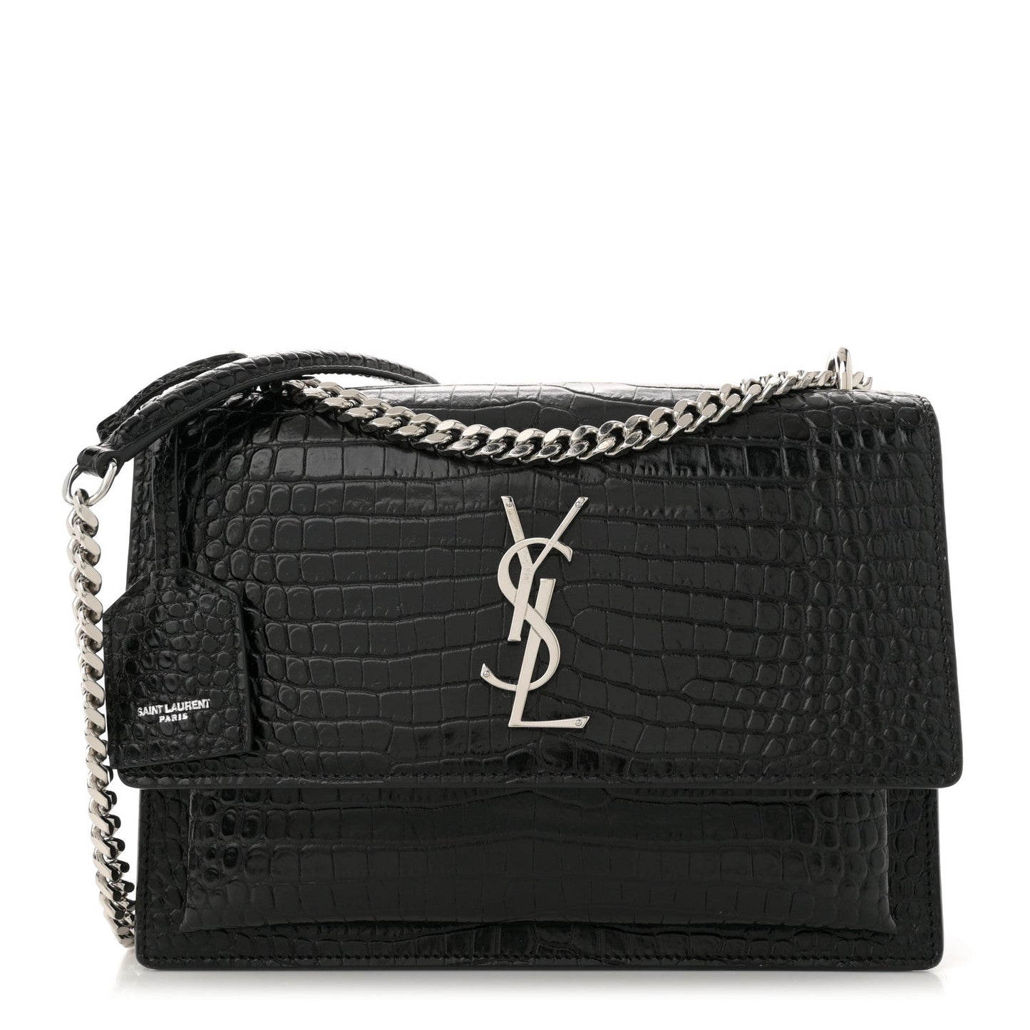 Calfskin Crocodile Embossed Medium Monogram Sunset Black