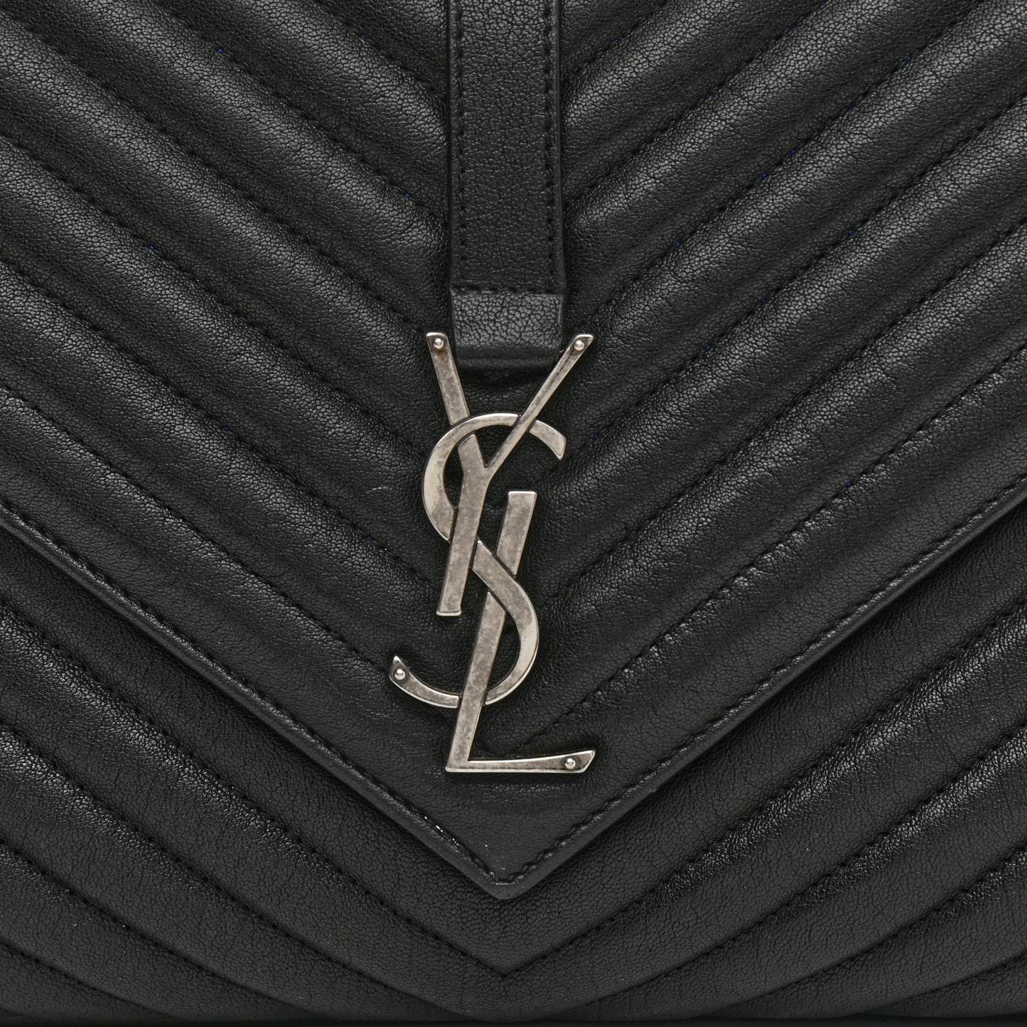 Sheepskin Matelasse Chevron Monogram Large College Satchel Black