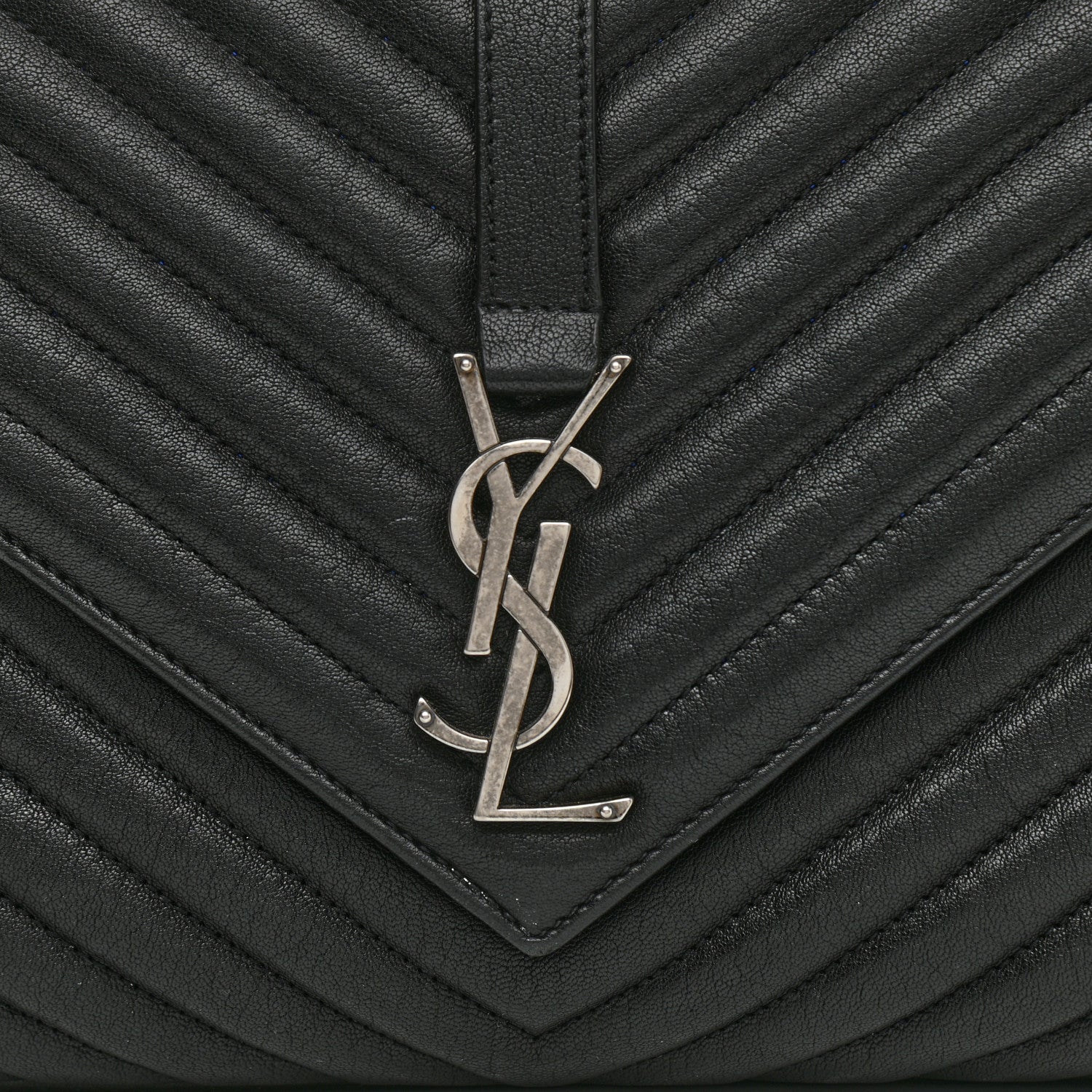 Saint Laurent Sheepskin Matelasse Chevron Monogram Large College Satchel Black 9 of 12