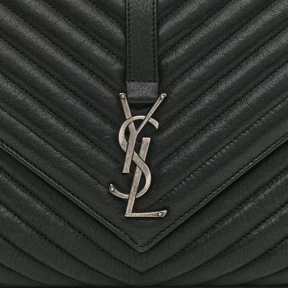 Saint Laurent Sheepskin Matelasse Chevron Monogram Large College Satchel Black 9 of 12