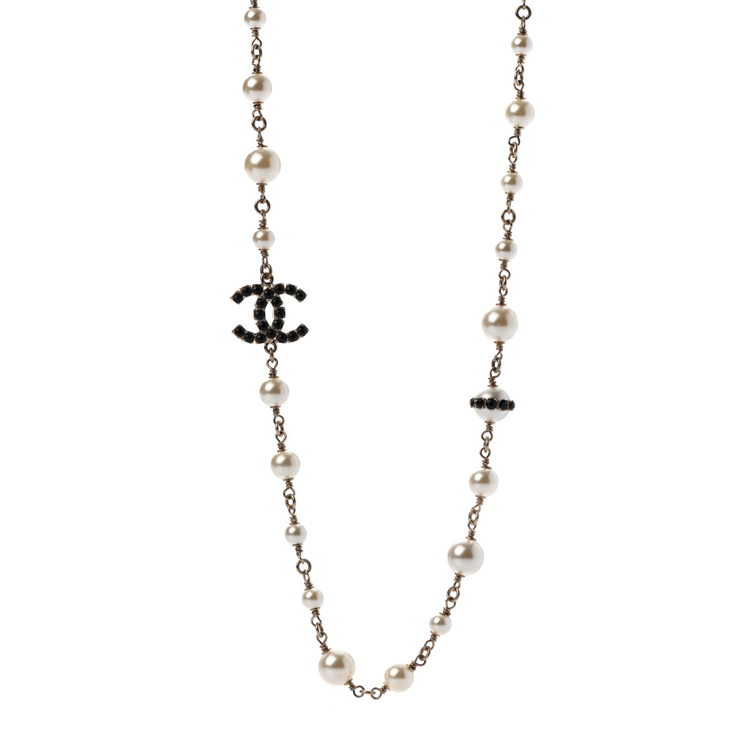 Chanel Pearl Crystal CC Long Necklace Black Gold 1 of 5