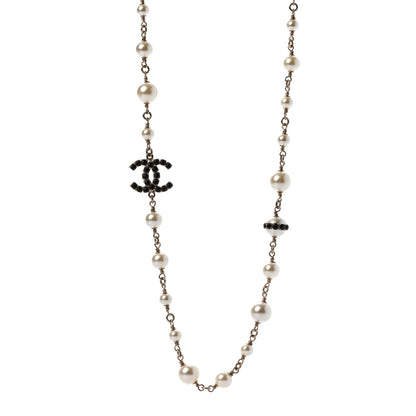 Chanel Pearl Crystal CC Long Necklace Black Gold 1 of 5