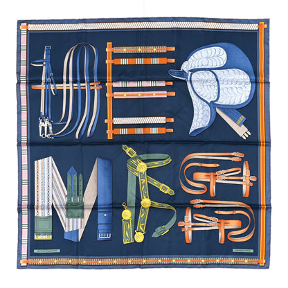Hermes Silk Lettres Equestre Scarf 90 Bleu Ardoise Vert 1 of 5