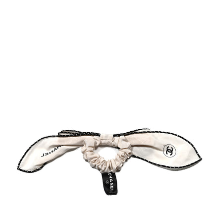 Chanel Silk CC Hair Tie Ecru Black Silver 2 of 3