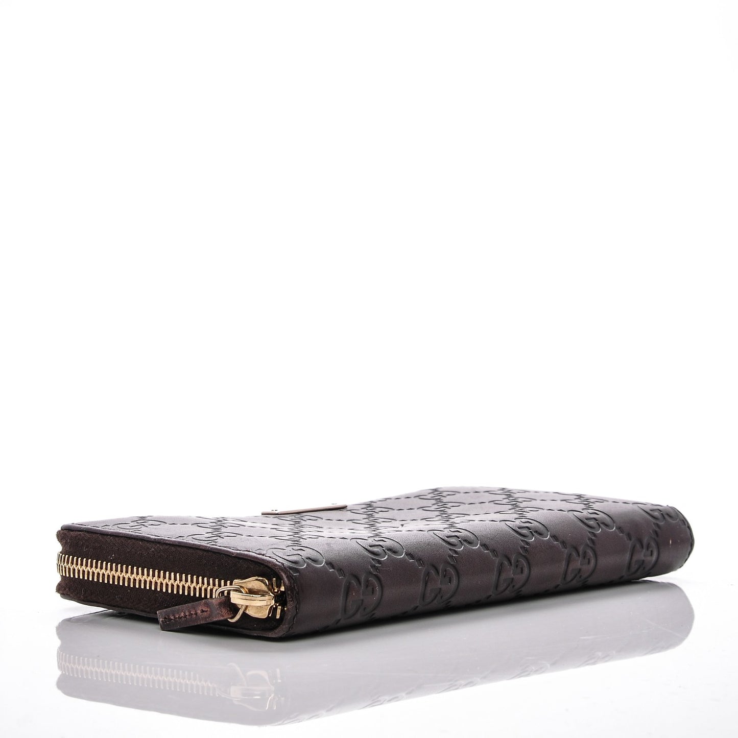 Guccissima Margaux Calfskin Metal Bar Zip Around Wallet Chocolate
