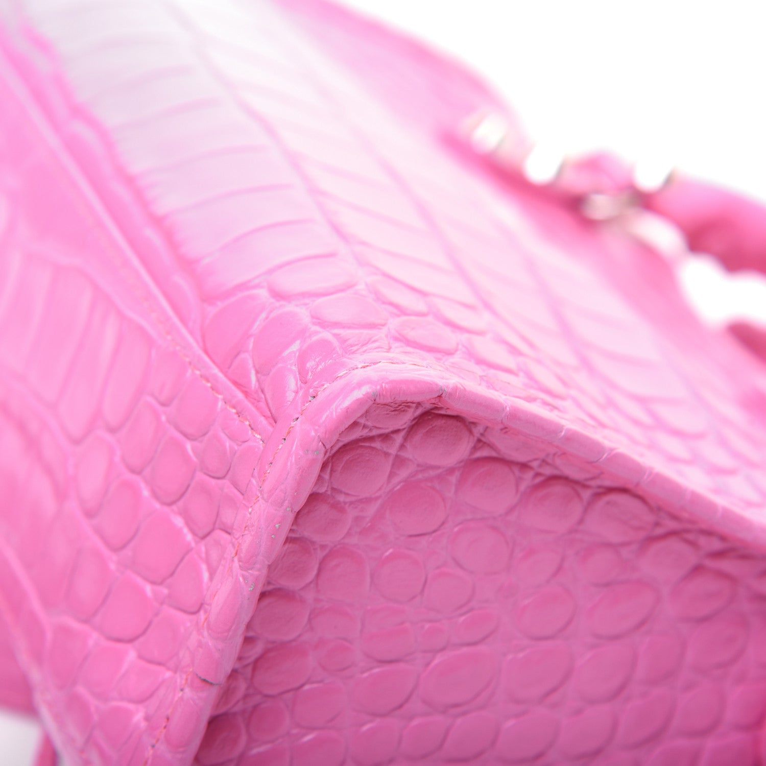 Balenciaga Shiny Supple Calfskin Crocodile Embossed Classic Silver Hardware Mini City Baby Pink 17 of 32