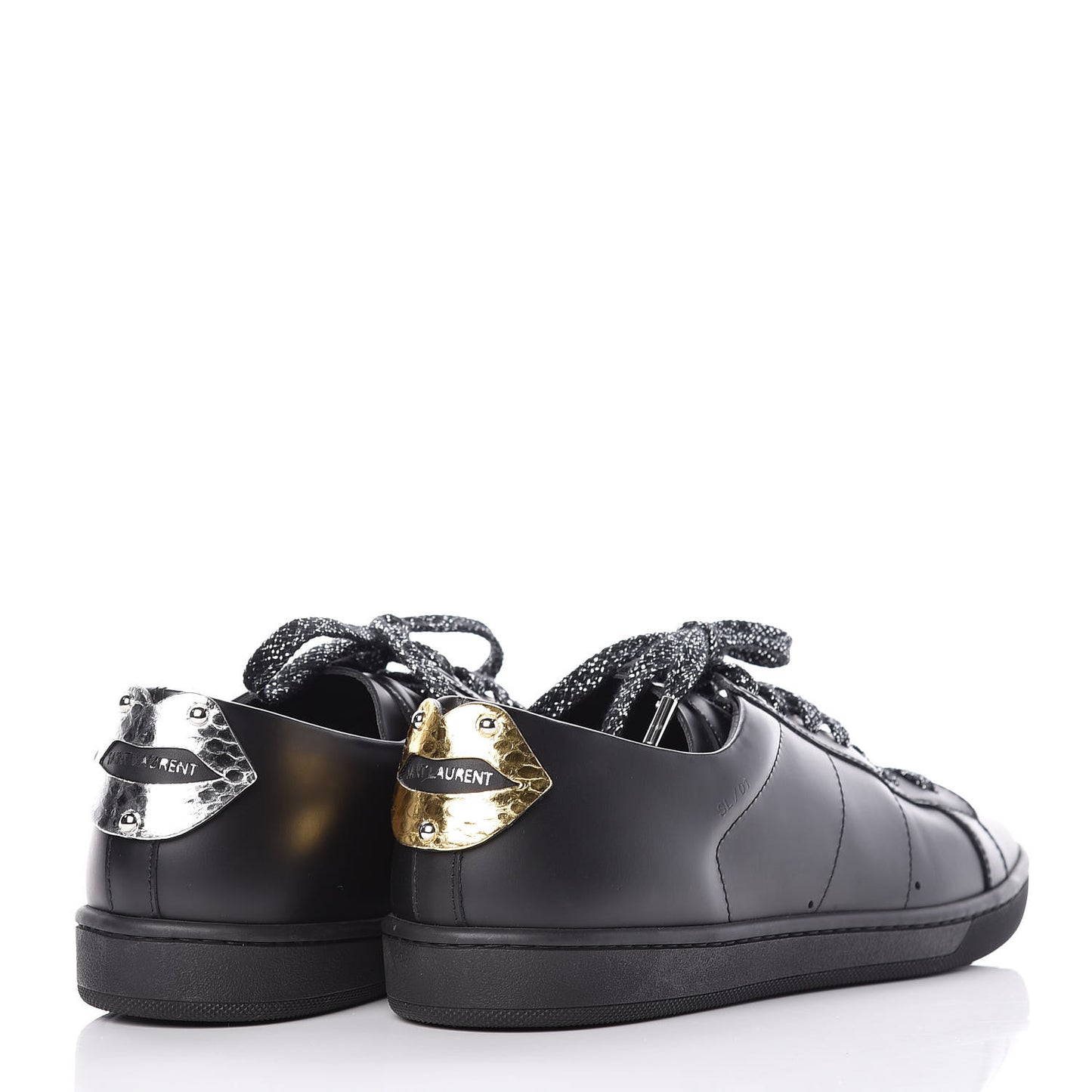 Calfskin Metallic Ayers Signature Court Lips Sneakers 37 Oro Moon Black
