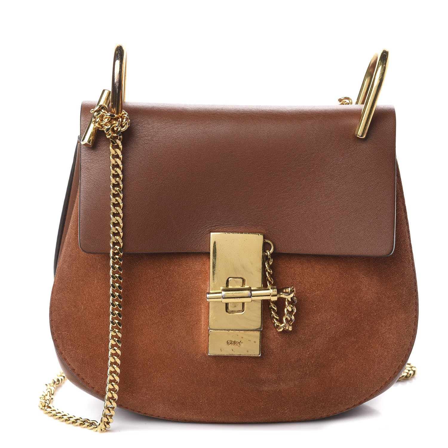 Chloe Suede Smooth Calfskin Drew Shoulder Bag Tobacco 1 of 13
