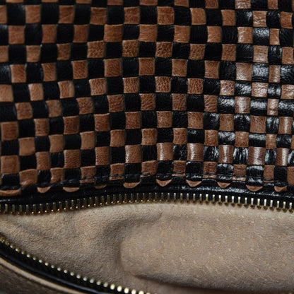 Prada Goatskin Woven Top Handle Satchel Black Tan 12 of 20