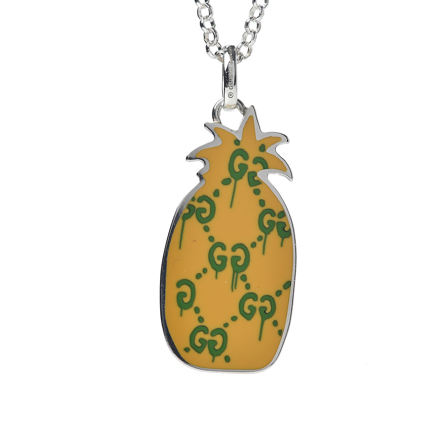 Gucci Sterling Silver Enamel GucciGhost Pineapple Pendant Necklace 4 of 8