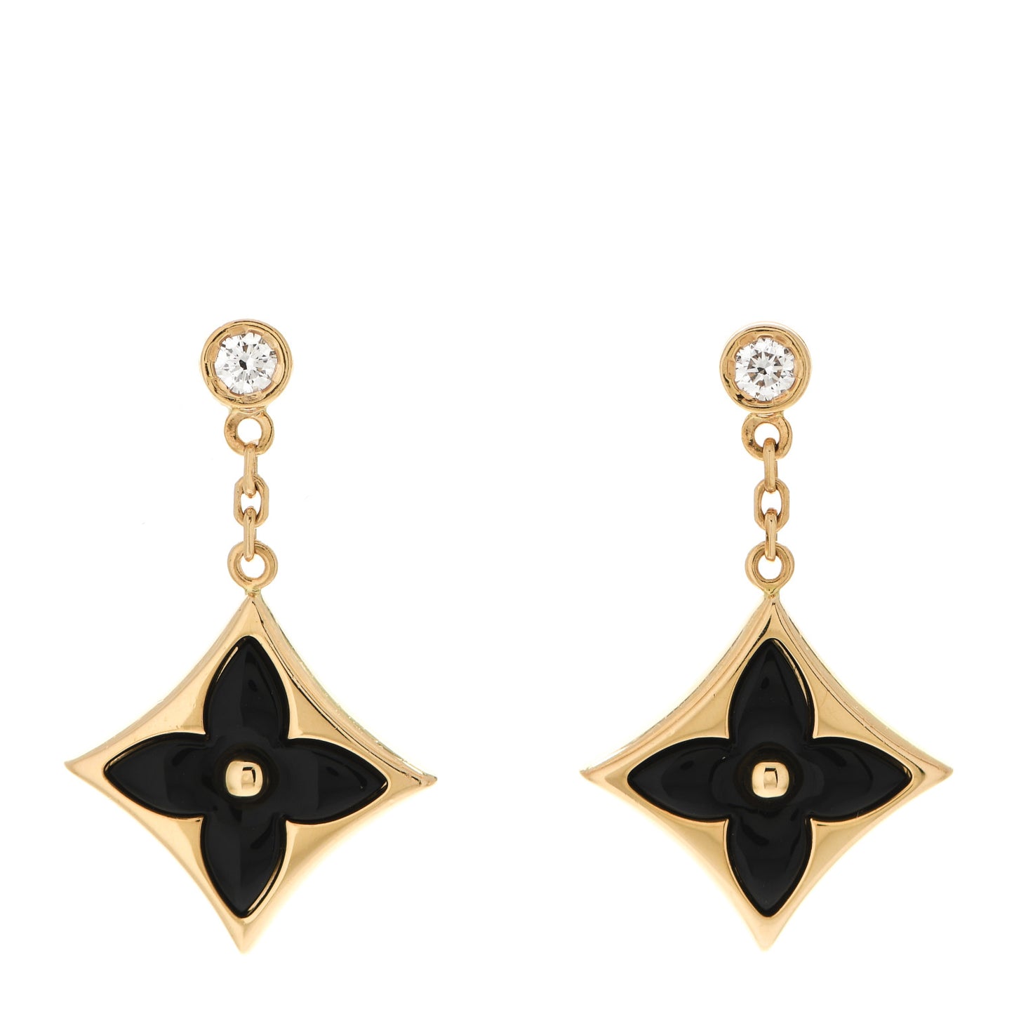 18K Yellow Gold Diamond Onyx Color Blossom BB Star Earrings