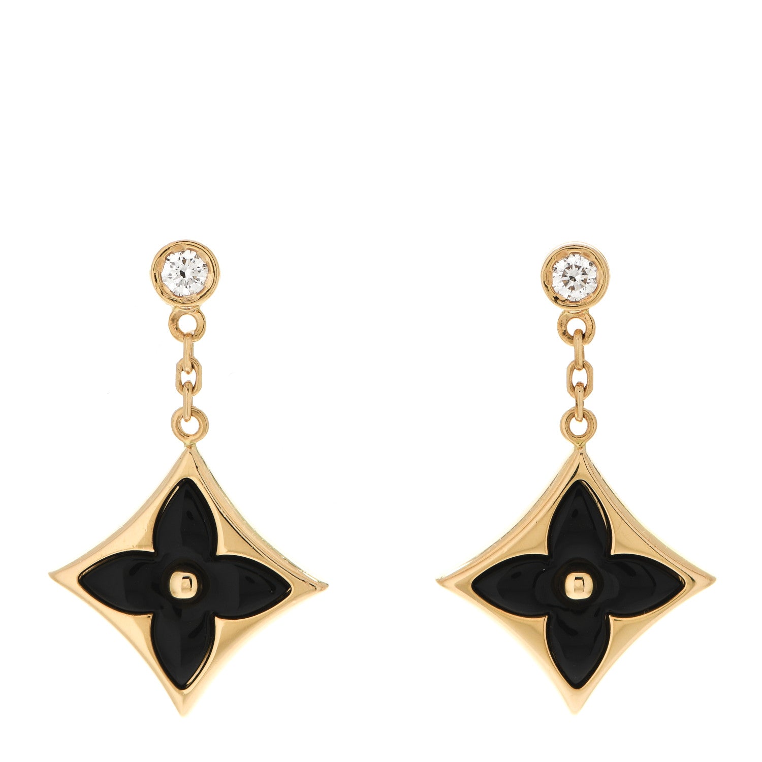 Louis Vuitton 18K Yellow Gold Diamond Onyx Color Blossom BB Star Earrings 1 of 4