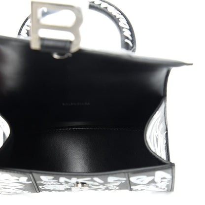 Balenciaga Smooth Calfskin Graffiti Hourglass Top Handle Bag XS Black White 5 of 9