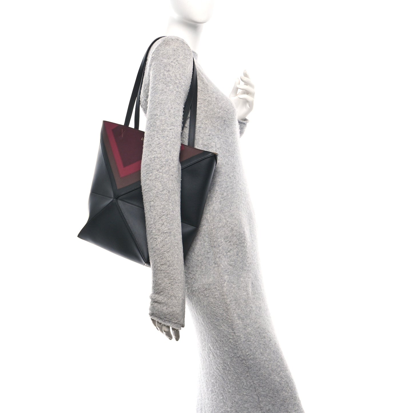 X ALBERS Nappa Calfskin Medium Puzzle Fold Tote Black Burgundy