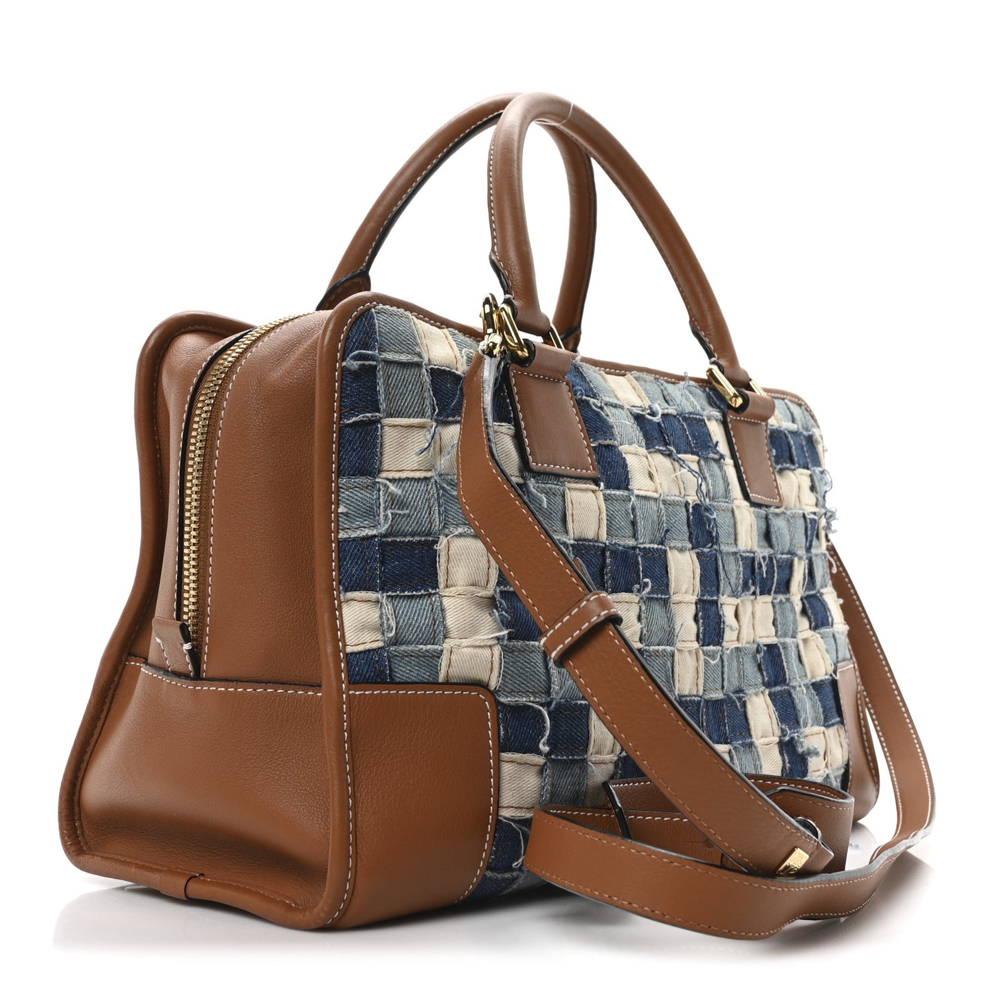 Jacquard Denim Calfskin Amazona 36 Blue Brown