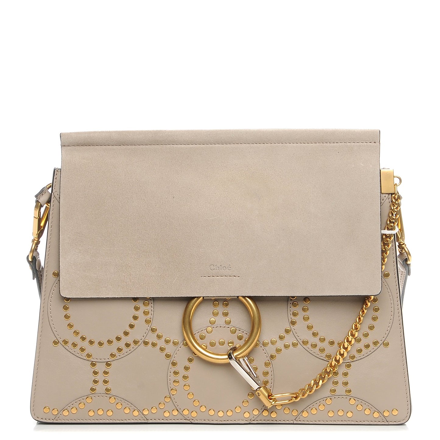 Calfskin Suede Studded Medium Faye Shoulder Bag Motty Grey